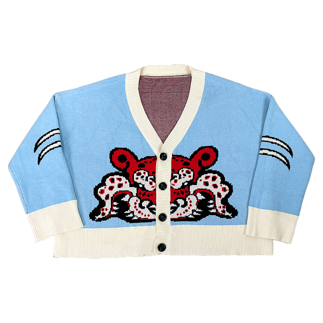 CG Panther Cardigan Blue & Red – Currie Goat