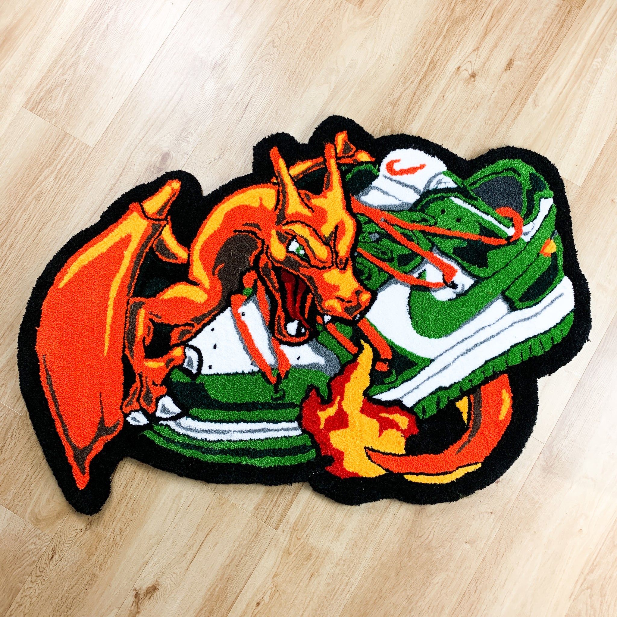 charizard pokemon card rug HAND MADE CHARIZARD DUNK 4 FOOT RUG AUGMENTED REALITY – Currie Goat