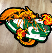 Load image into Gallery viewer, HAND MADE CHARIZARD DUNK 4 FOOT RUG AUGMENTED REALITY