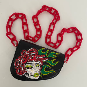 -Hand Painted Medusa Saddle Bag-